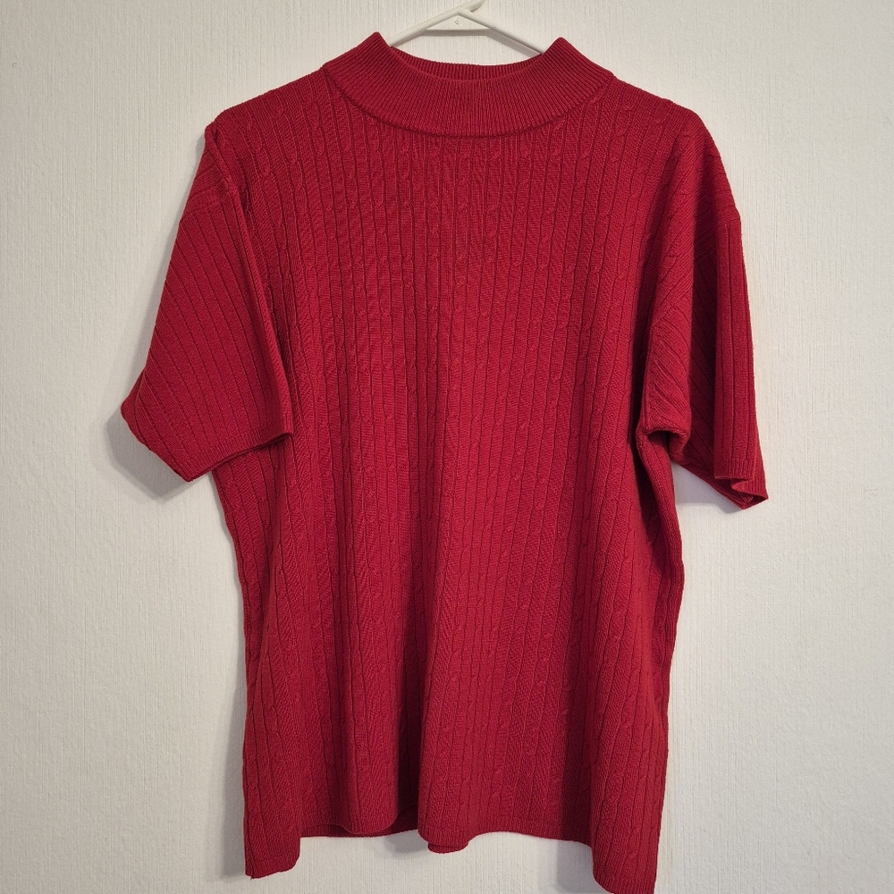 Women's Kathie Lee Ribbed Pullover Short Sleeve Sweater Size XL Red Vintage